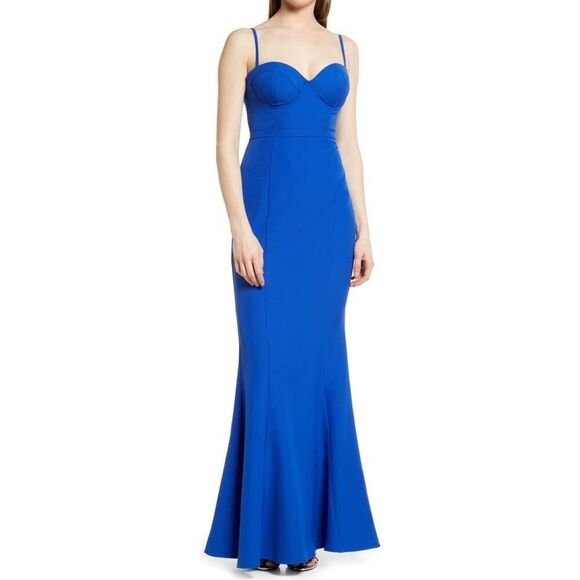 Elie Zeitoune Louisa Mermaid Gown Women's Size Med Blue Underwired Maxi NWT